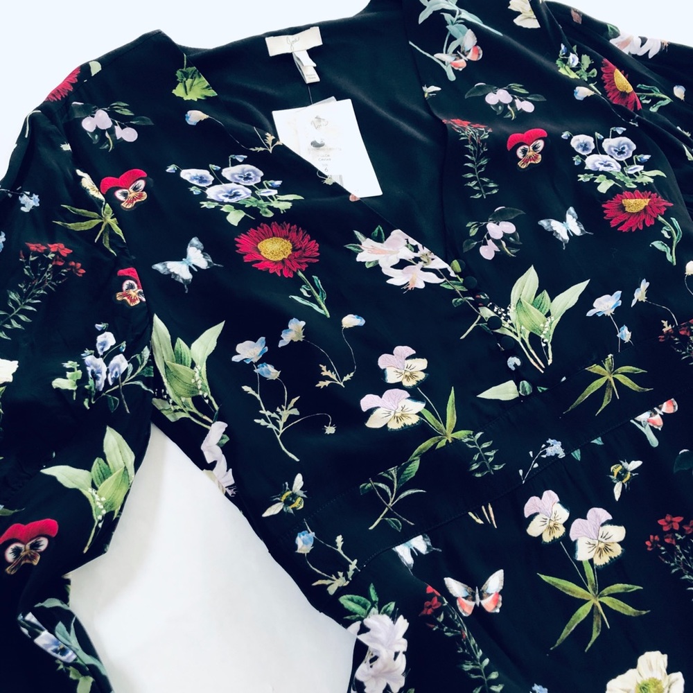 NWT Joie Tamarice Black Floral Hi-Lo Mini Dress - Picture 8 of 12
